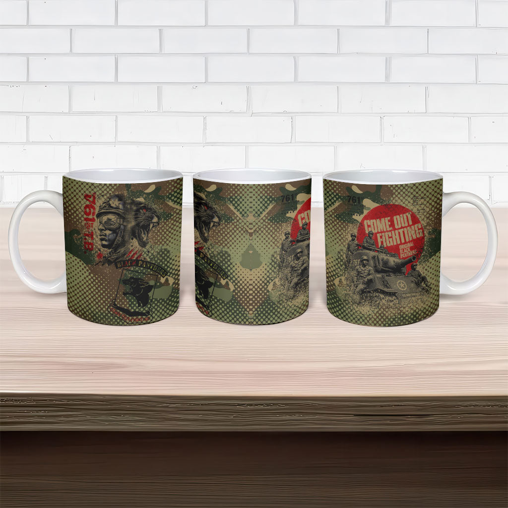 761st Tank Battalion Black Panthers Ceramic Mug Come Out Fighting Military - Camouflage Halftone