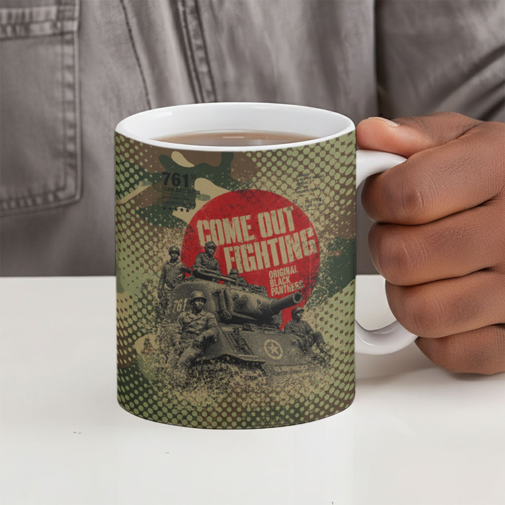 761st Tank Battalion Black Panthers Ceramic Mug Come Out Fighting Military - Camouflage Halftone