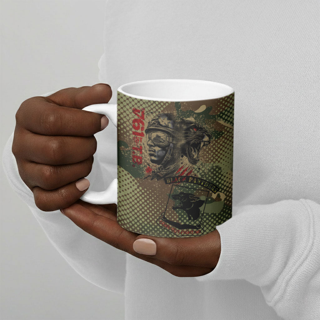 761st Tank Battalion Black Panthers Ceramic Mug Come Out Fighting Military - Camouflage Halftone