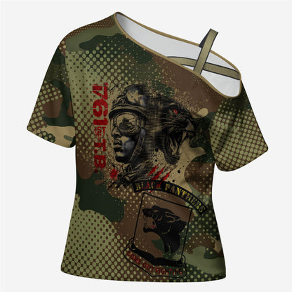 761st Tank Battalion Black Panthers Cross Shoulder Shirt Come Out Fighting Military - Camouflage Halftone