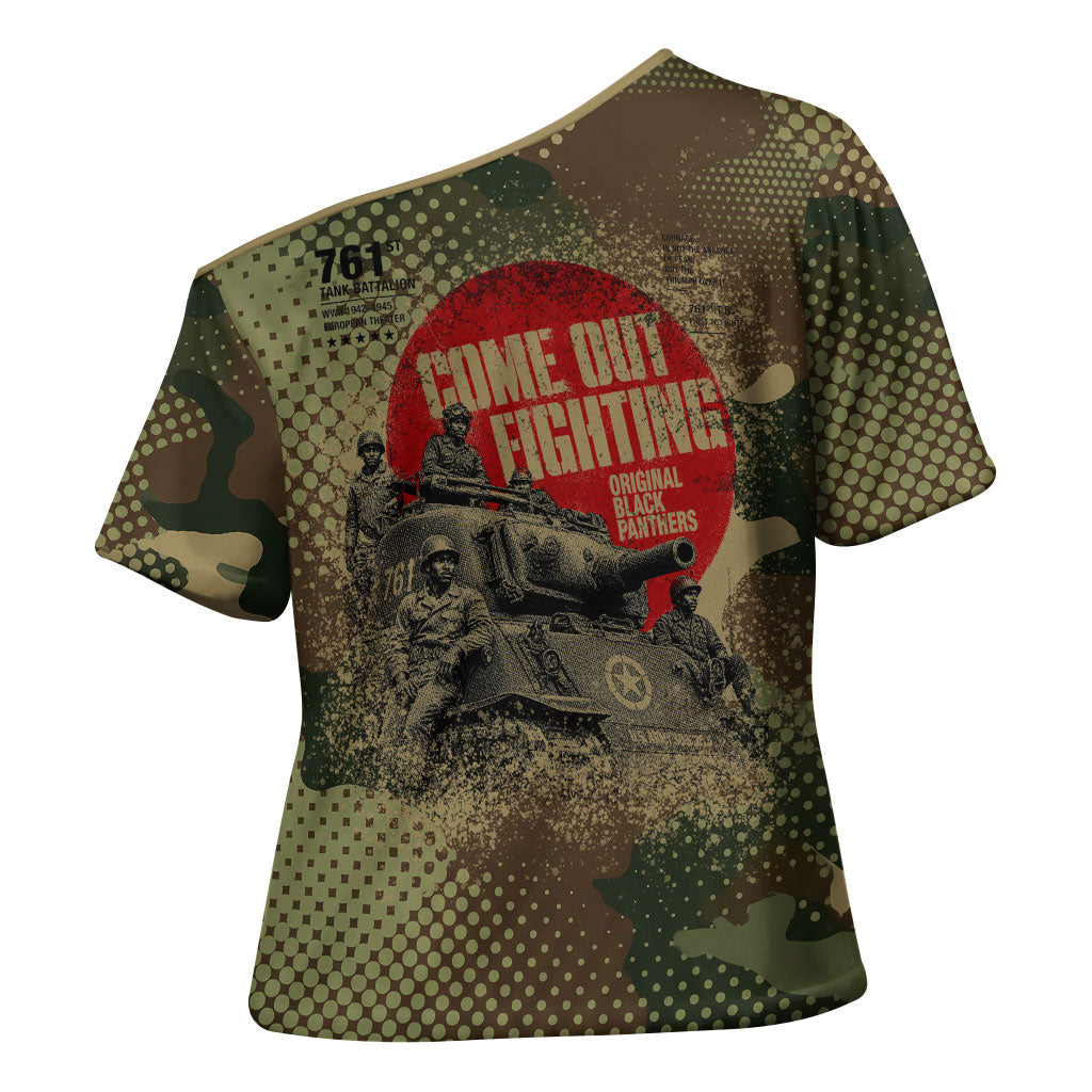 761st Tank Battalion Black Panthers Cross Shoulder Shirt Come Out Fighting Military - Camouflage Halftone
