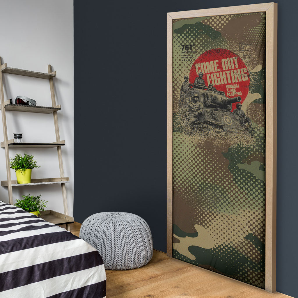 761st Tank Battalion Black Panthers Door Cover Come Out Fighting Military - Camouflage Halftone