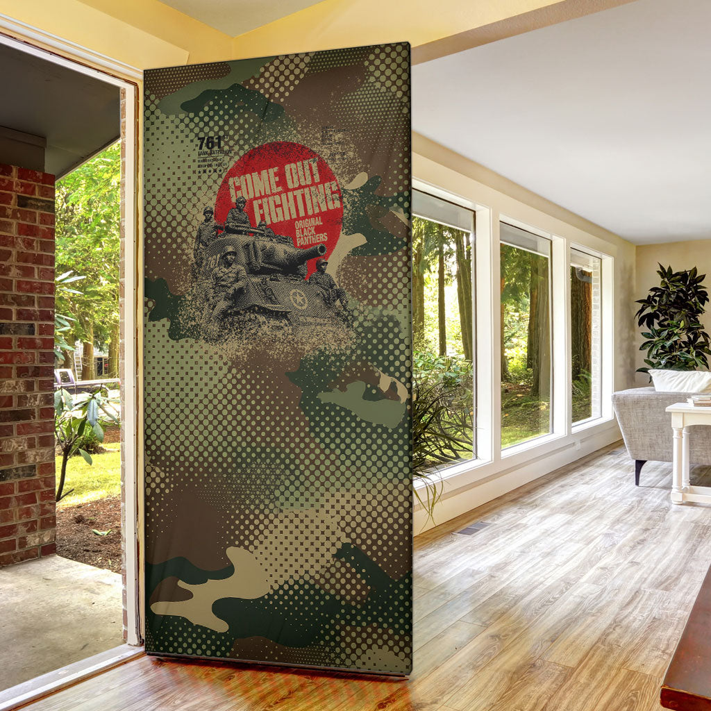 761st Tank Battalion Black Panthers Door Cover Come Out Fighting Military - Camouflage Halftone