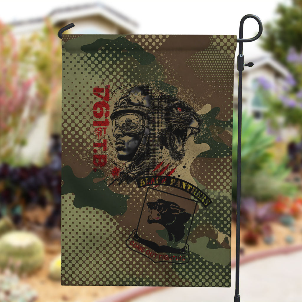 761st Tank Battalion Black Panthers Garden Flag Come Out Fighting Military - Camouflage Halftone