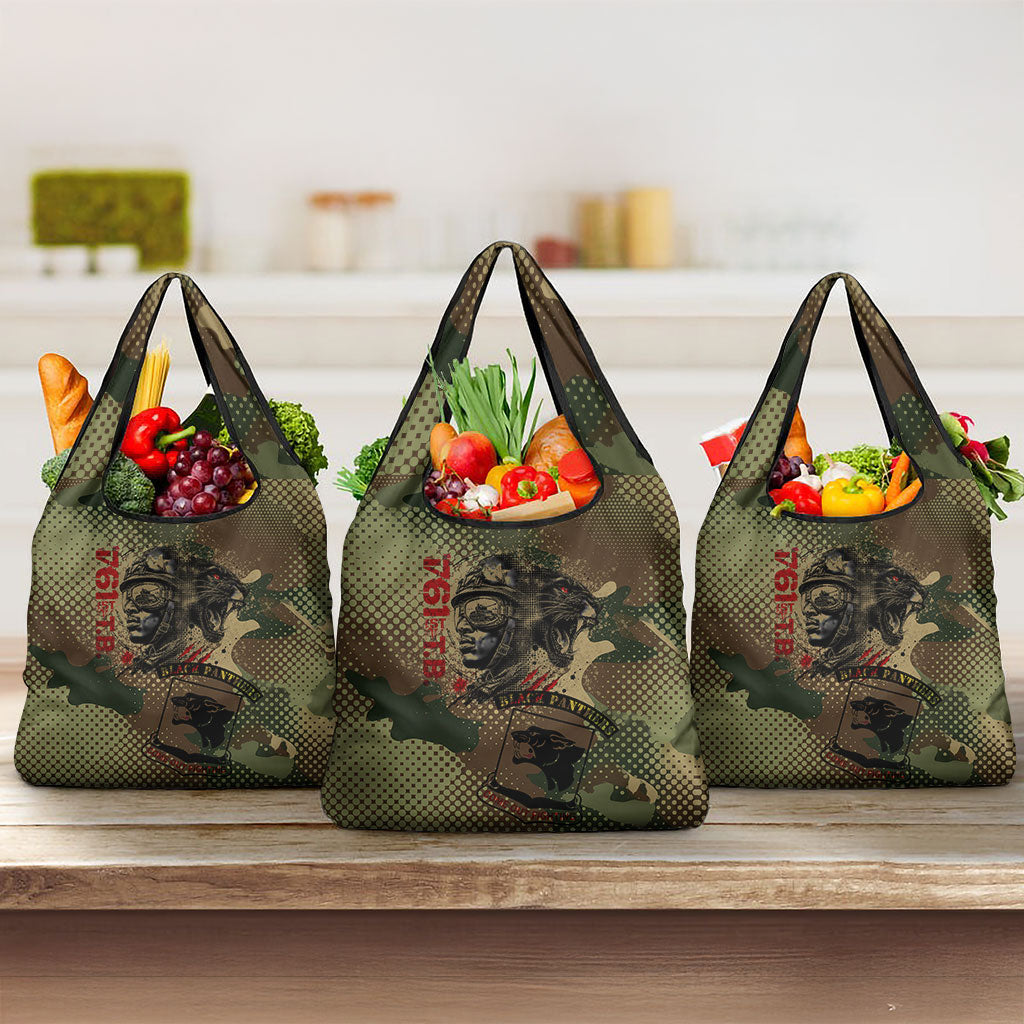 761st Tank Battalion Black Panthers Grocery Bag Come Out Fighting Military - Camouflage Halftone