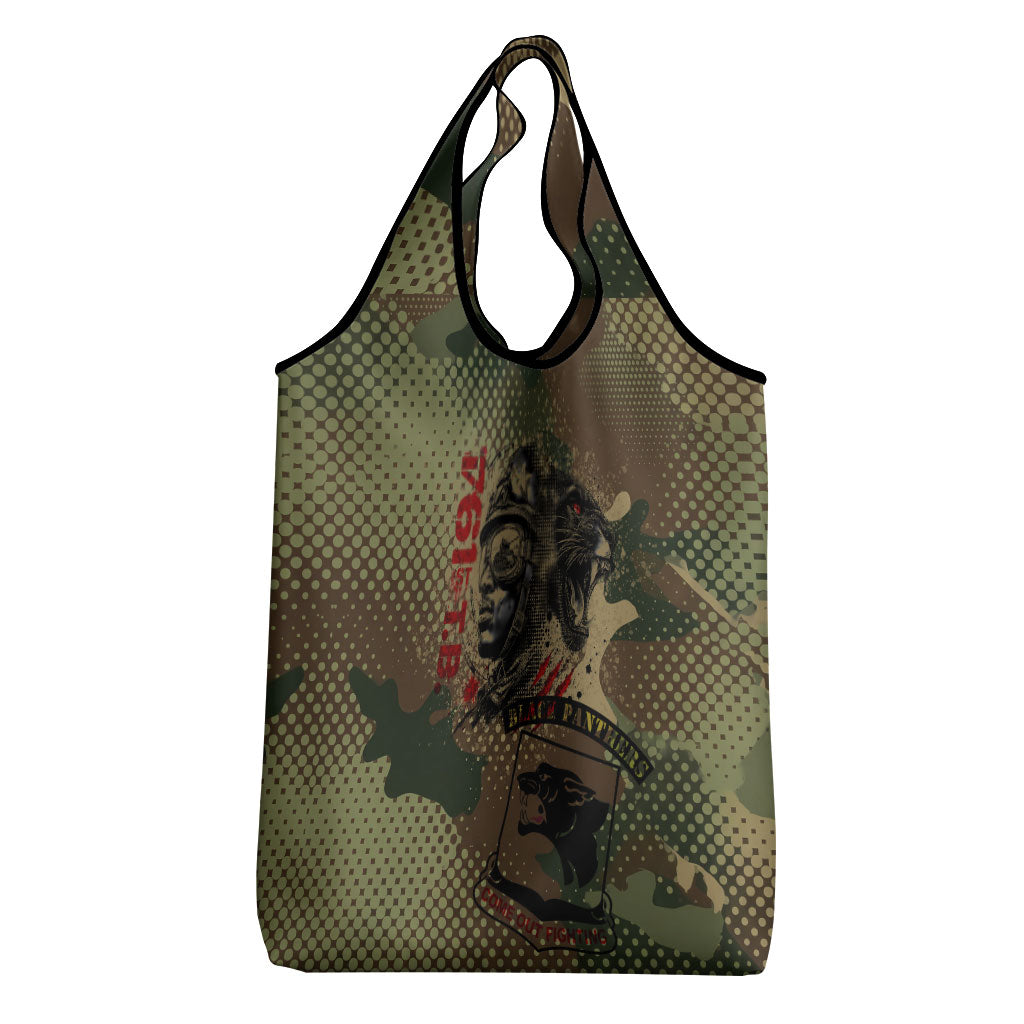 761st Tank Battalion Black Panthers Grocery Bag Come Out Fighting Military - Camouflage Halftone