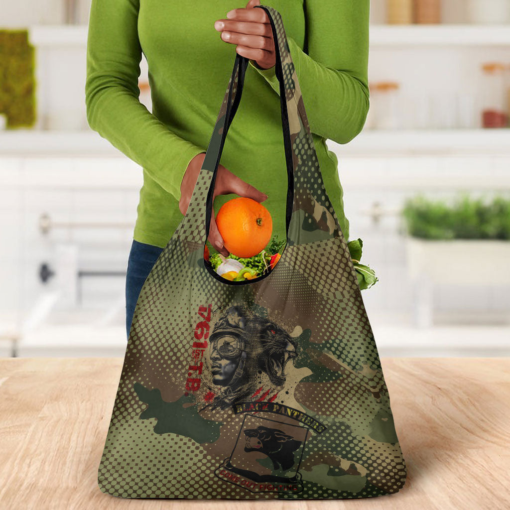 761st Tank Battalion Black Panthers Grocery Bag Come Out Fighting Military - Camouflage Halftone