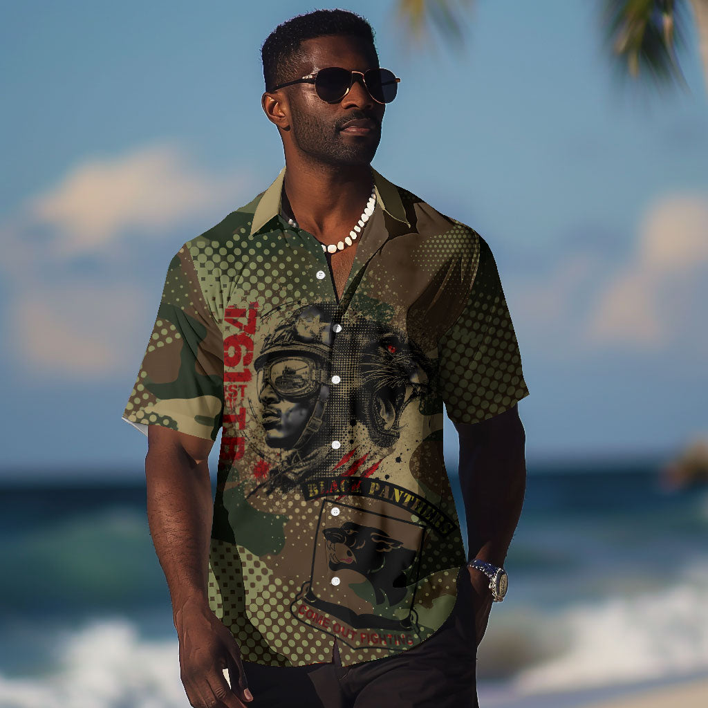761st Tank Battalion Black Panthers Hawaiian Shirt Come Out Fighting Military - Camouflage Halftone