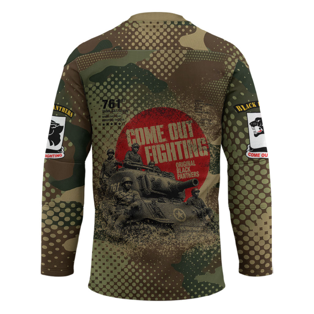761st Tank Battalion Black Panthers Hockey Jersey Come Out Fighting Military - Camouflage Halftone