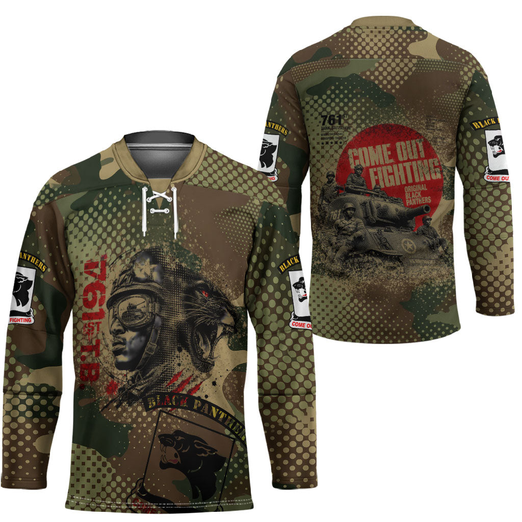 761st Tank Battalion Black Panthers Hockey Jersey Come Out Fighting Military - Camouflage Halftone