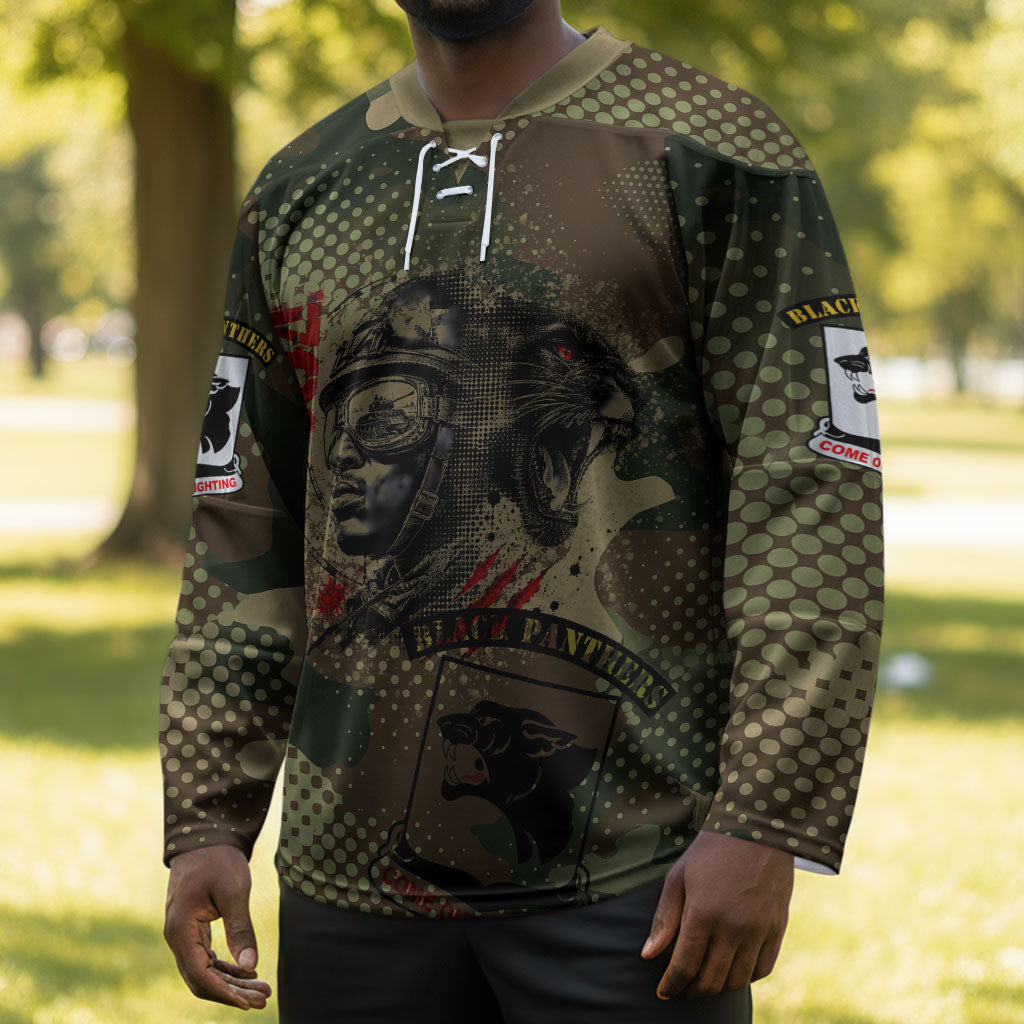 761st Tank Battalion Black Panthers Hockey Jersey Come Out Fighting Military - Camouflage Halftone