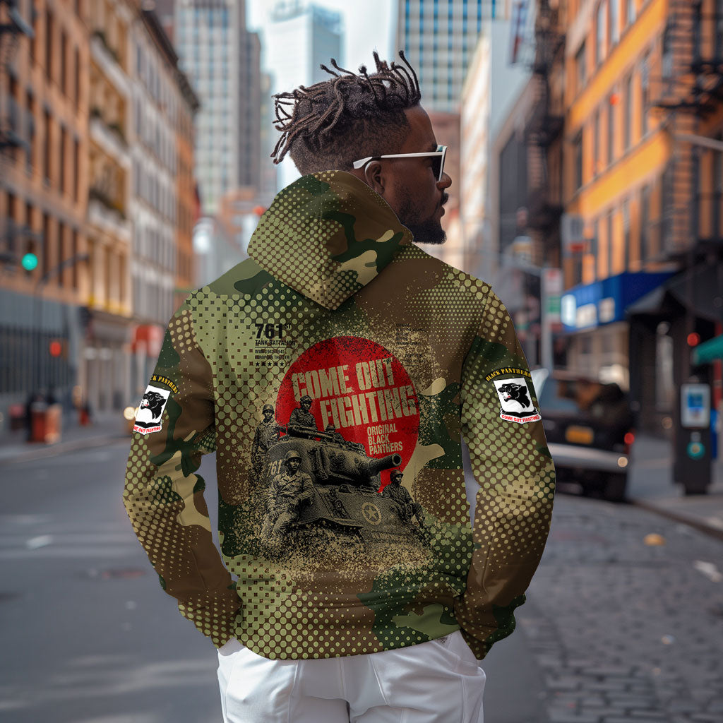 761st Tank Battalion Black Panthers Hoodie Come Out Fighting Military - Camouflage Halftone