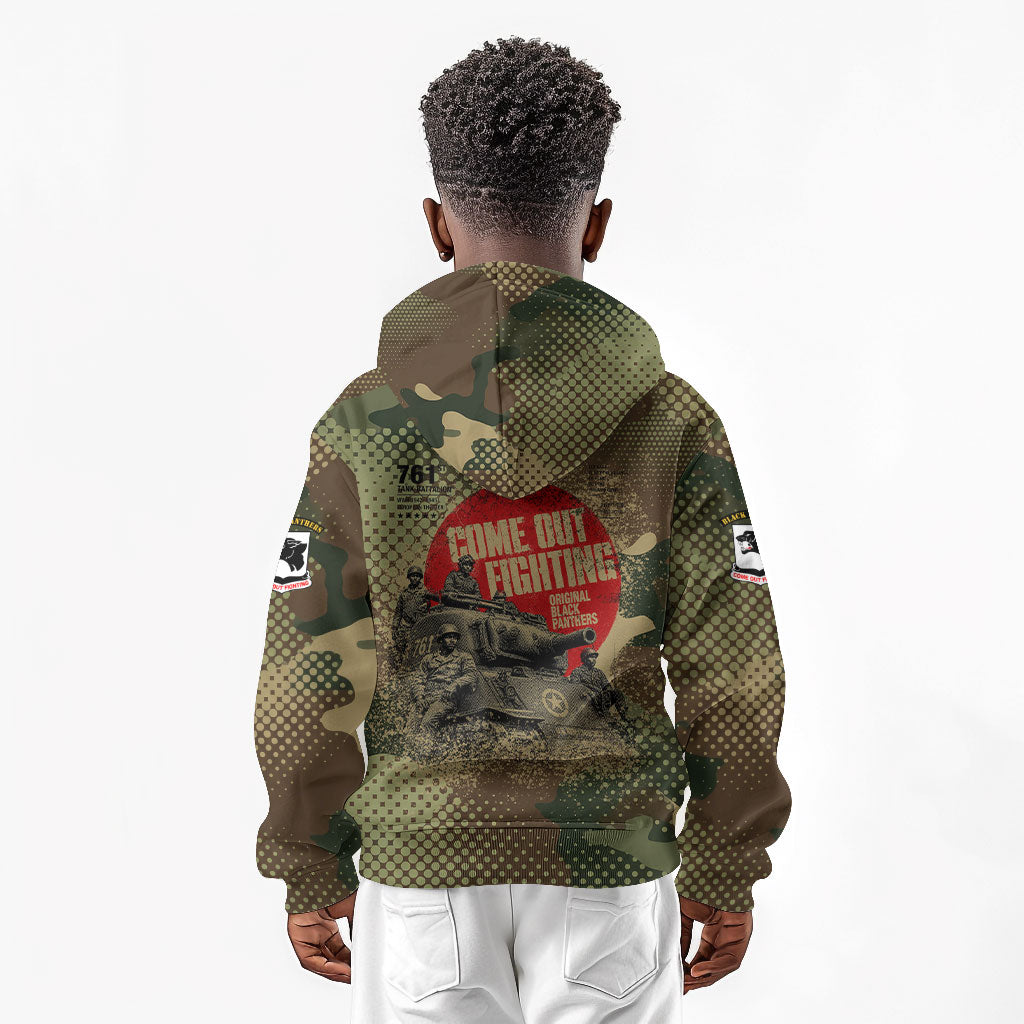 761st Tank Battalion Black Panthers Kid Hoodie Come Out Fighting Military - Camouflage Halftone