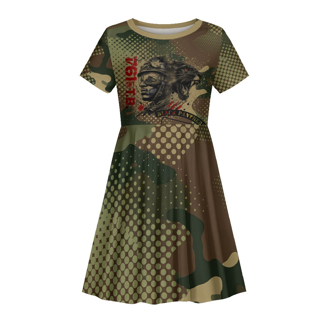 761st Tank Battalion Black Panthers Kid Short Sleeve Dress Come Out Fighting Military - Camouflage Halftone