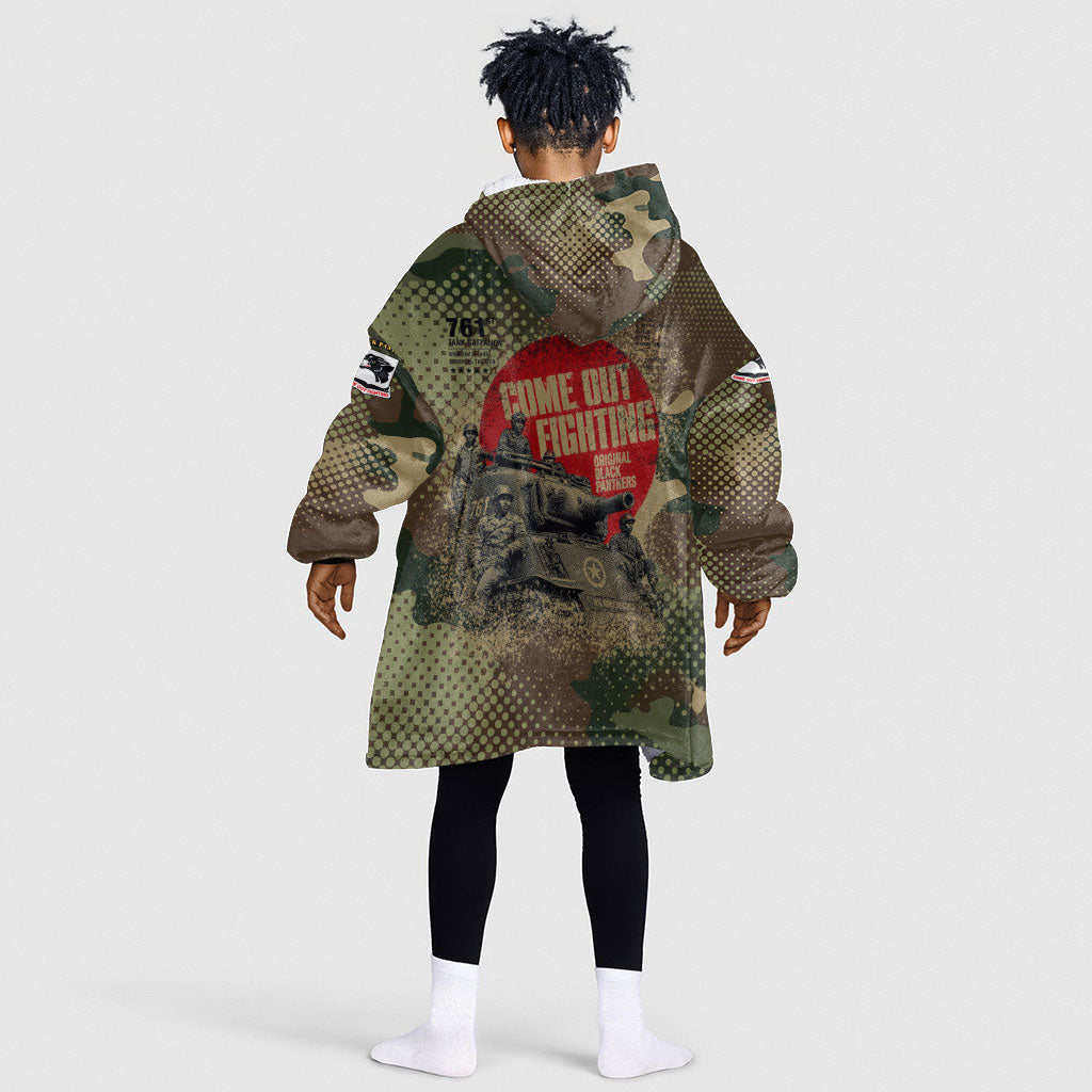 761st Tank Battalion Black Panthers Kid Wearable Blanket Hoodie Come Out Fighting Military - Camouflage Halftone