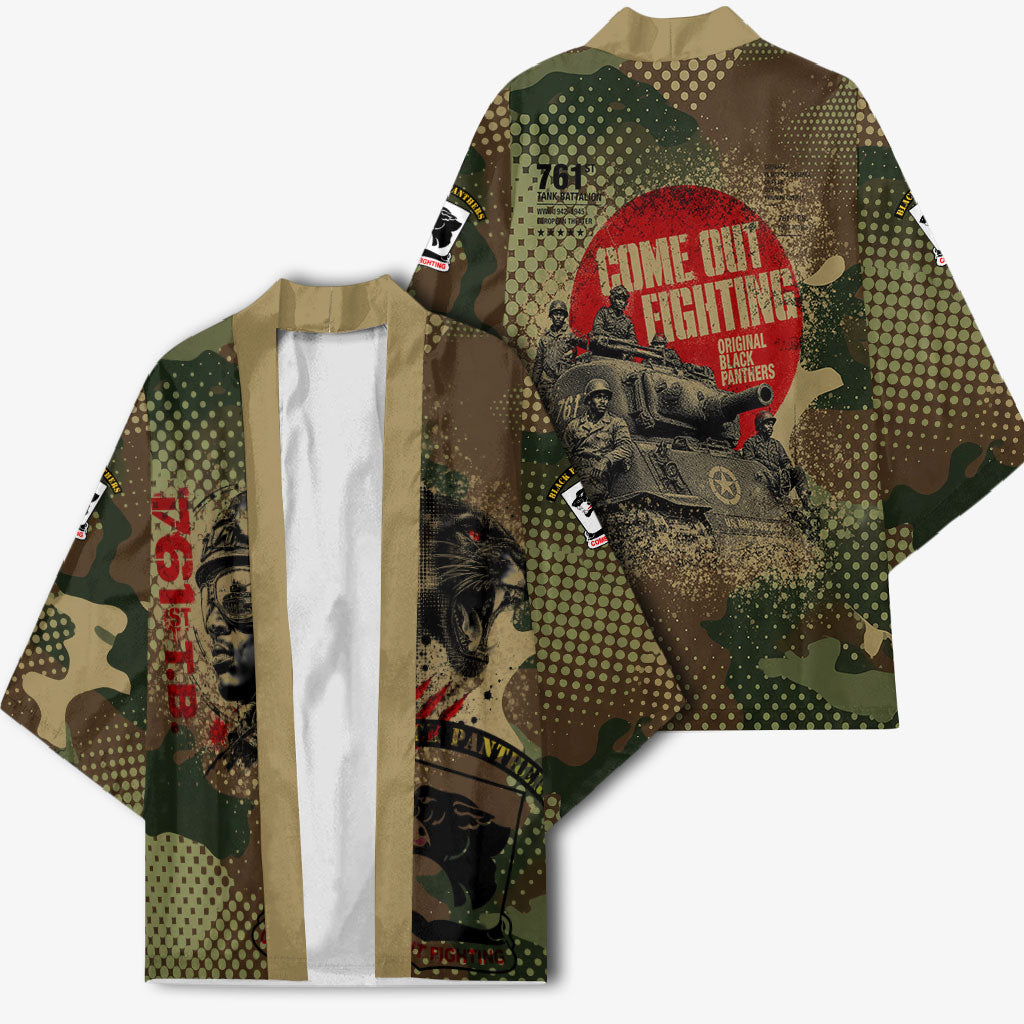 761st Tank Battalion Black Panthers Kimono Come Out Fighting Military - Camouflage Halftone