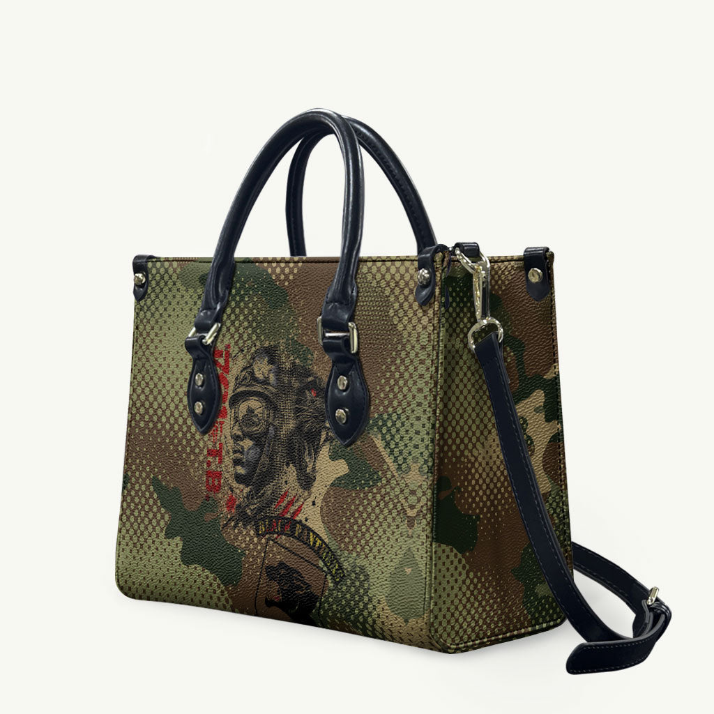 761st Tank Battalion Black Panthers Leather Bag Come Out Fighting Military - Camouflage Halftone