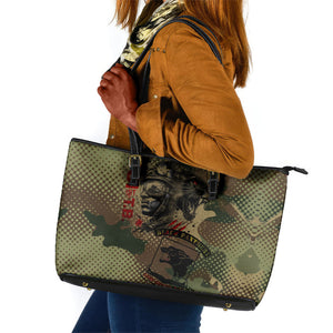 761st Tank Battalion Black Panthers Leather Tote Bag Come Out Fighting Military - Camouflage Halftone