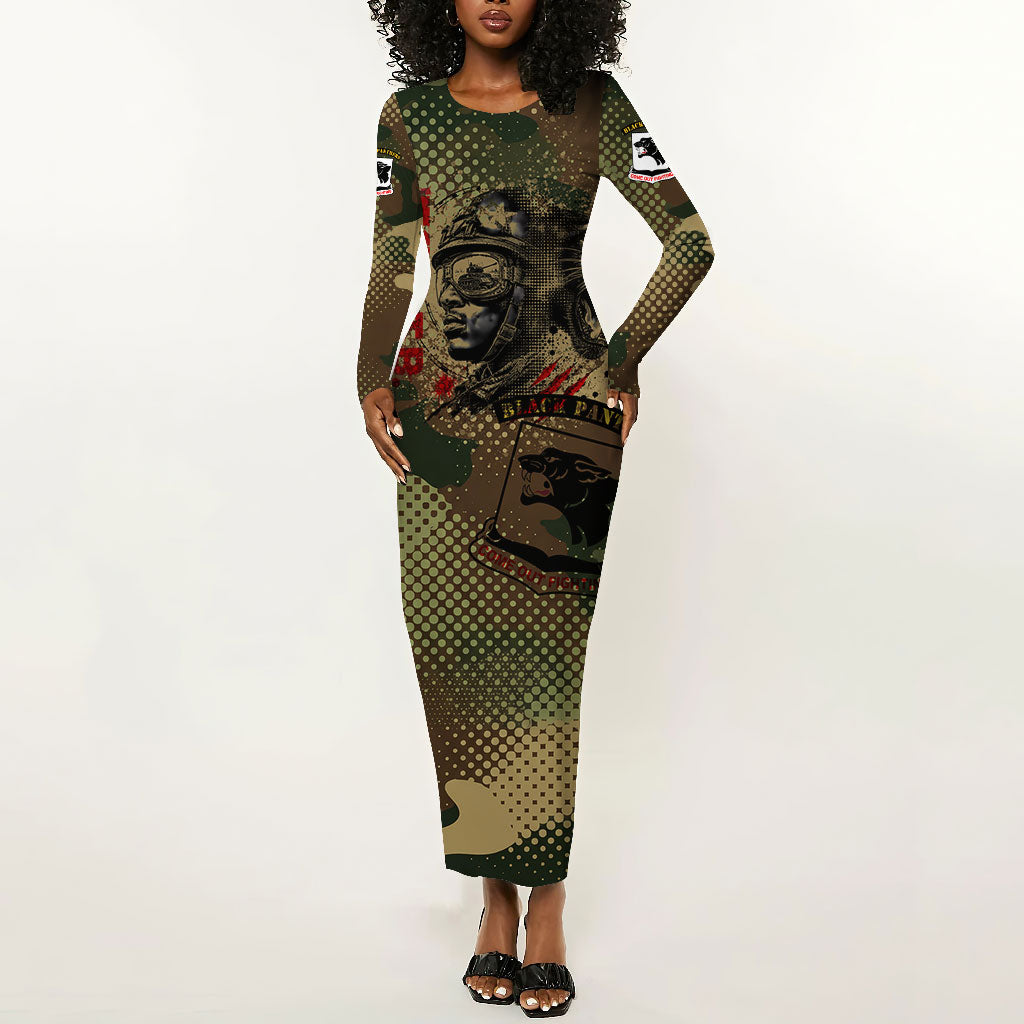 761st Tank Battalion Black Panthers Long Sleeve Bodycon Dress Come Out Fighting Military - Camouflage Halftone