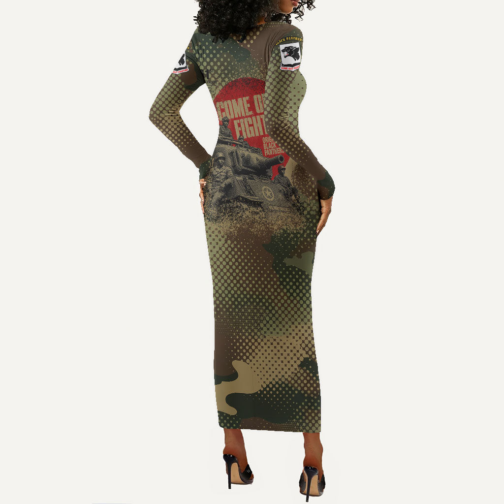 761st Tank Battalion Black Panthers Long Sleeve Bodycon Dress Come Out Fighting Military - Camouflage Halftone