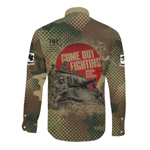 761st Tank Battalion Black Panthers Long Sleeve Button Shirt Come Out Fighting Military - Camouflage Halftone