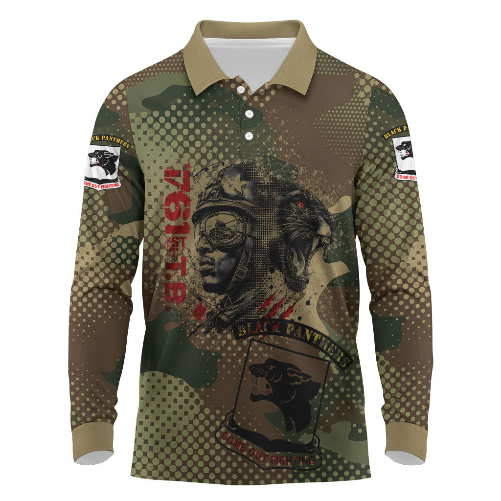 761st Tank Battalion Black Panthers Long Sleeve Polo Shirt Come Out Fighting Military - Camouflage Halftone