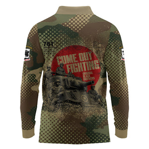 761st Tank Battalion Black Panthers Long Sleeve Polo Shirt Come Out Fighting Military - Camouflage Halftone