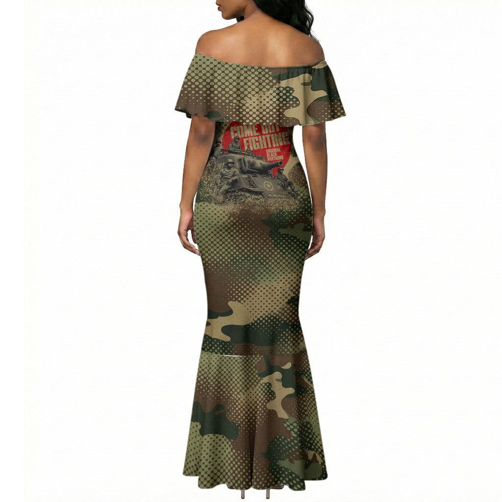 761st Tank Battalion Black Panthers Mermaid Dress Come Out Fighting Military - Camouflage Halftone