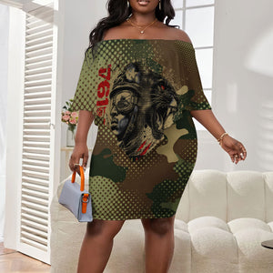 761st Tank Battalion Black Panthers Off Shoulder Short Dress Come Out Fighting Military - Camouflage Halftone