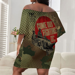 761st Tank Battalion Black Panthers Off Shoulder Short Dress Come Out Fighting Military - Camouflage Halftone
