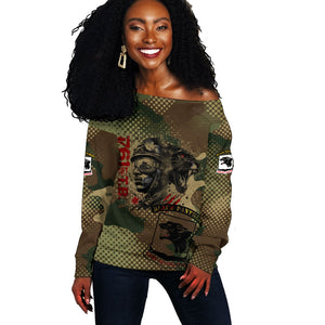 761st Tank Battalion Black Panthers Off Shoulder Sweater Come Out Fighting Military - Camouflage Halftone