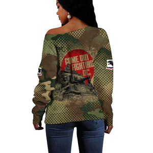 761st Tank Battalion Black Panthers Off Shoulder Sweater Come Out Fighting Military - Camouflage Halftone