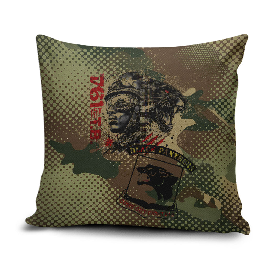 761st Tank Battalion Black Panthers Pillow Cover Come Out Fighting Military - Camouflage Halftone