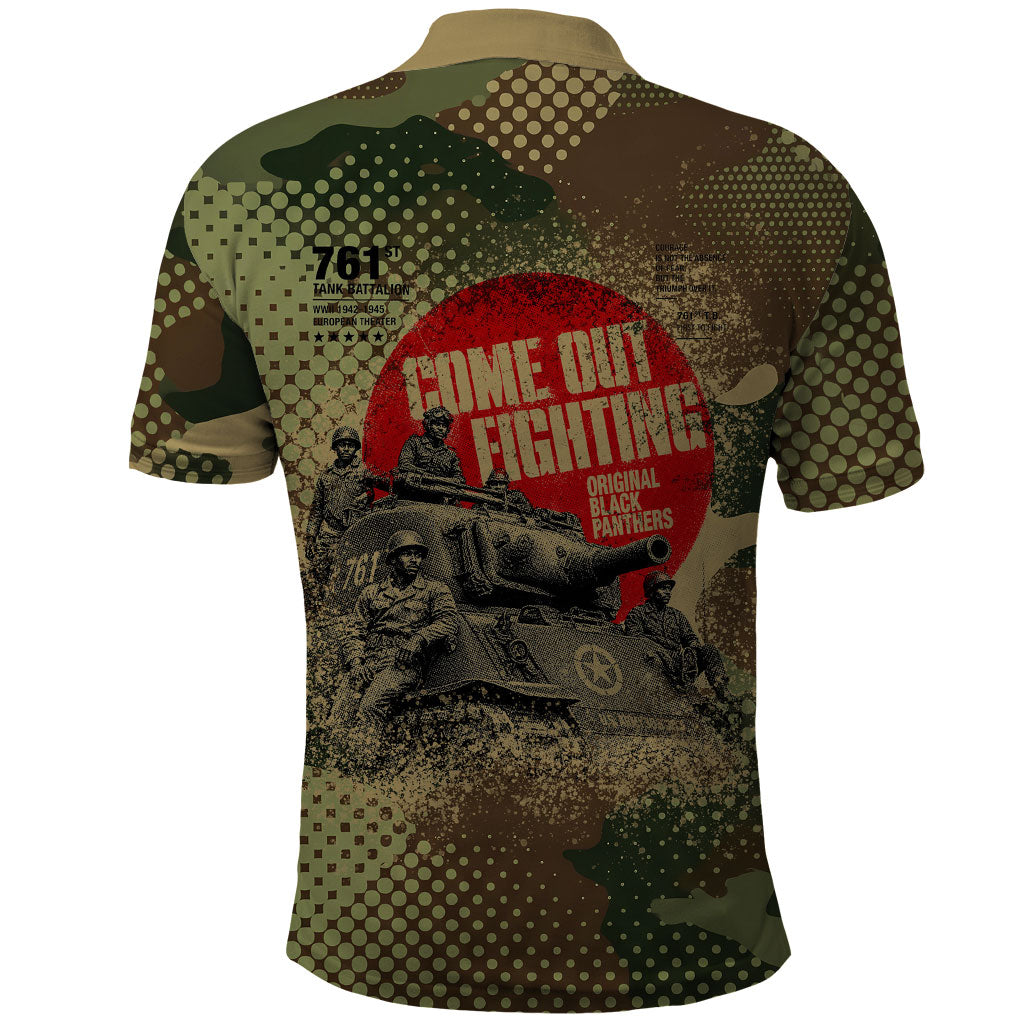 761st Tank Battalion Black Panthers Polo Shirt Come Out Fighting Military - Camouflage Halftone