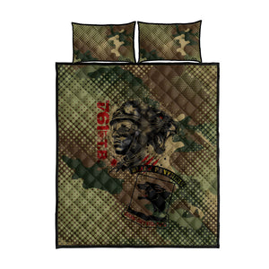 761st Tank Battalion Black Panthers Quilt Bed Set Come Out Fighting Military - Camouflage Halftone