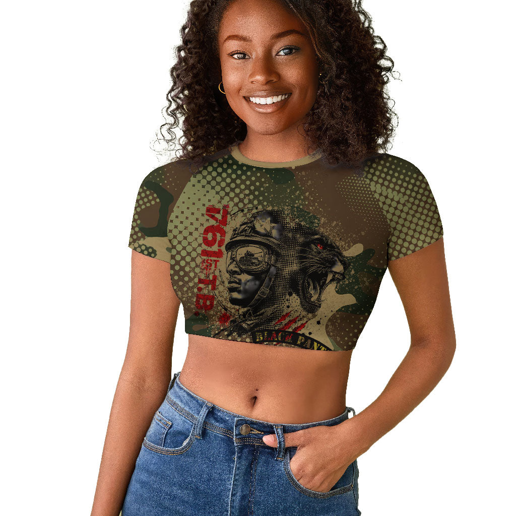 761st Tank Battalion Black Panthers Raglan Cropped T shirt Come Out Fighting Military - Camouflage Halftone
