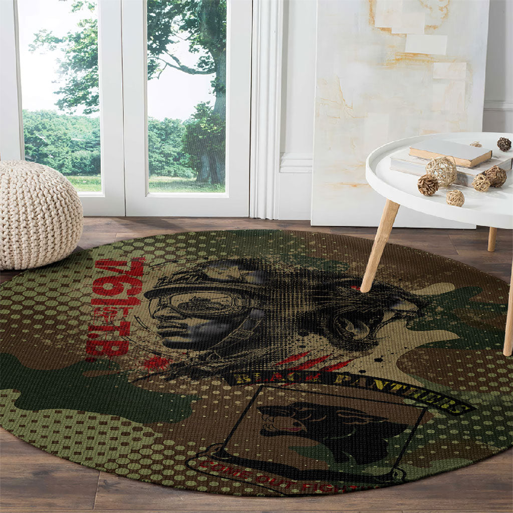 761st Tank Battalion Black Panthers Round Carpet Come Out Fighting Military - Camouflage Halftone