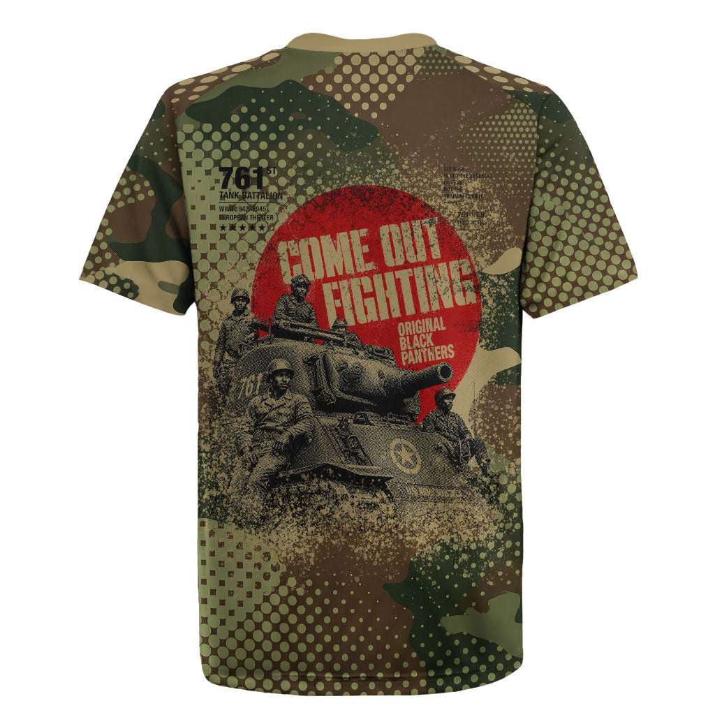 761st Tank Battalion Black Panthers Rugby Jersey Come Out Fighting Military - Camouflage Halftone