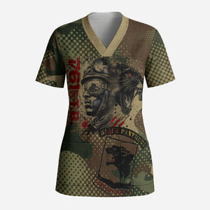 761st Tank Battalion Black Panthers Scrub Top Come Out Fighting Military - Camouflage Halftone