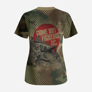 761st Tank Battalion Black Panthers Scrub Top Come Out Fighting Military - Camouflage Halftone