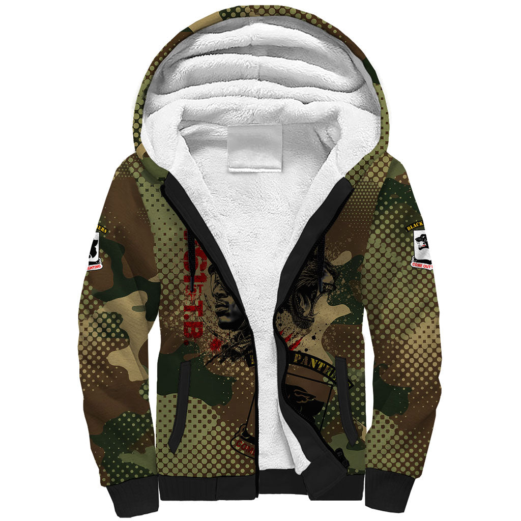 761st Tank Battalion Black Panthers Sherpa Hoodie Come Out Fighting Military - Camouflage Halftone
