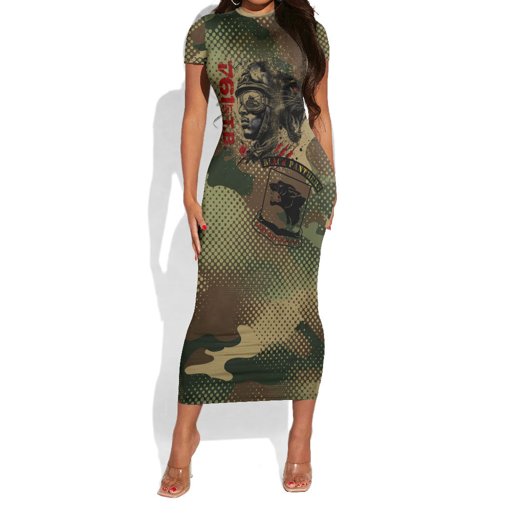 761st Tank Battalion Black Panthers Short Sleeve Bodycon Dress Come Out Fighting Military - Camouflage Halftone