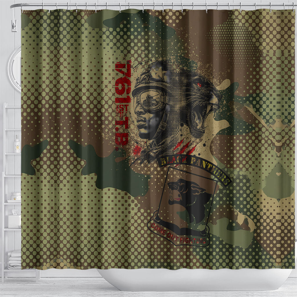 761st Tank Battalion Black Panthers Shower Curtain Come Out Fighting Military - Camouflage Halftone