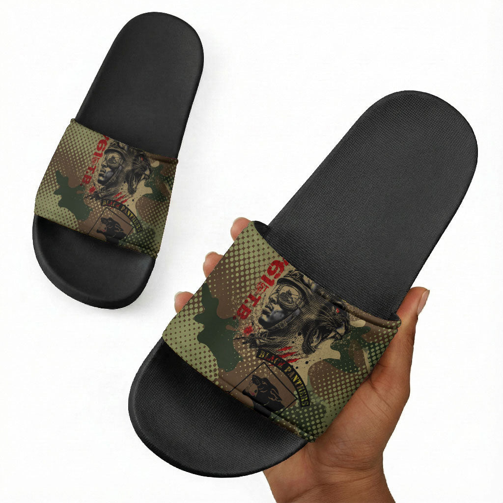 761st Tank Battalion Black Panthers Slide Sandals Come Out Fighting Military - Camouflage Halftone