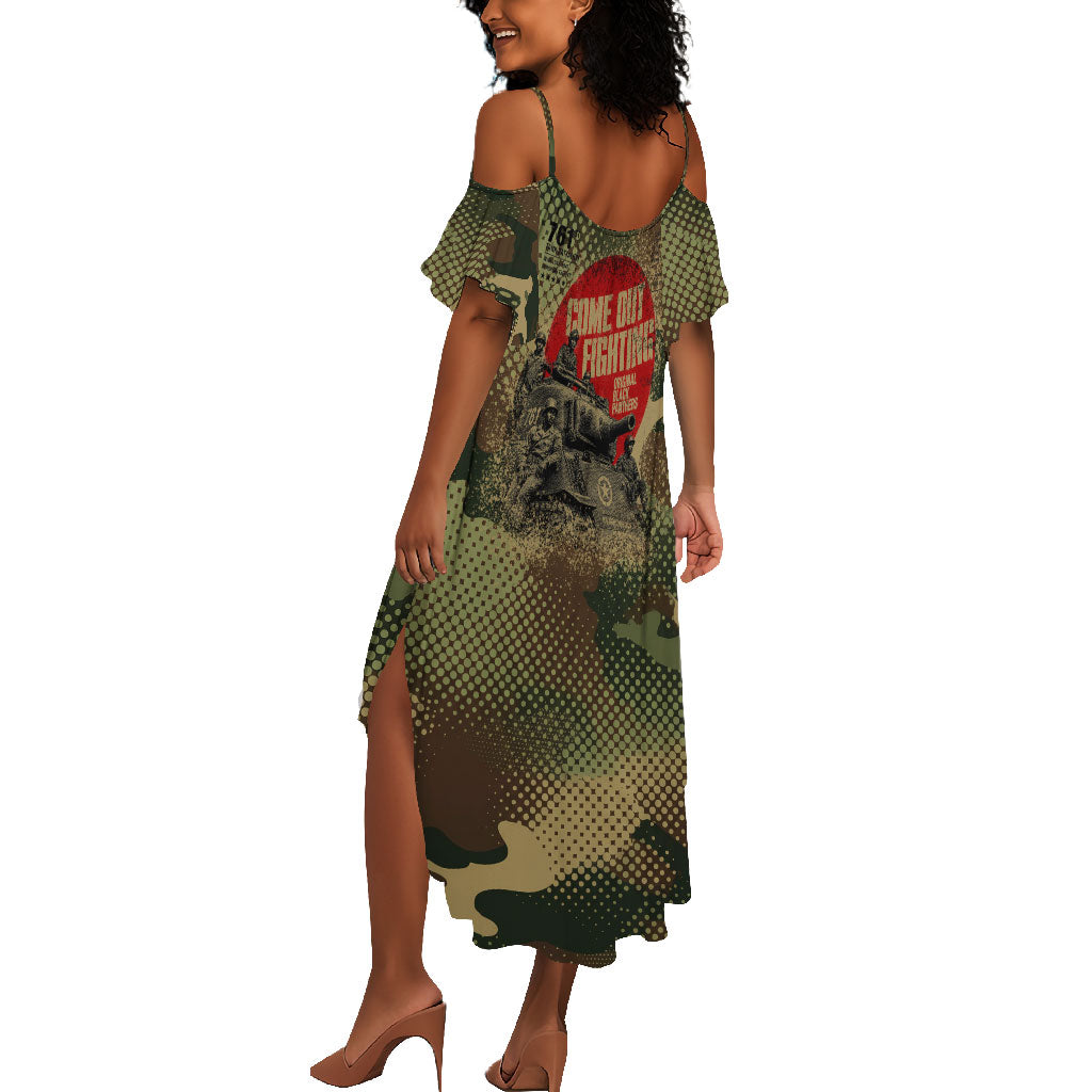 761st Tank Battalion Black Panthers Summer Maxi Dress Come Out Fighting Military - Camouflage Halftone