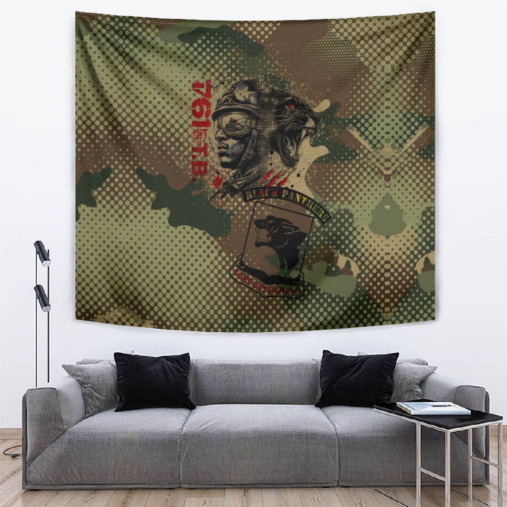 761st Tank Battalion Black Panthers Tapestry Come Out Fighting Military - Camouflage Halftone