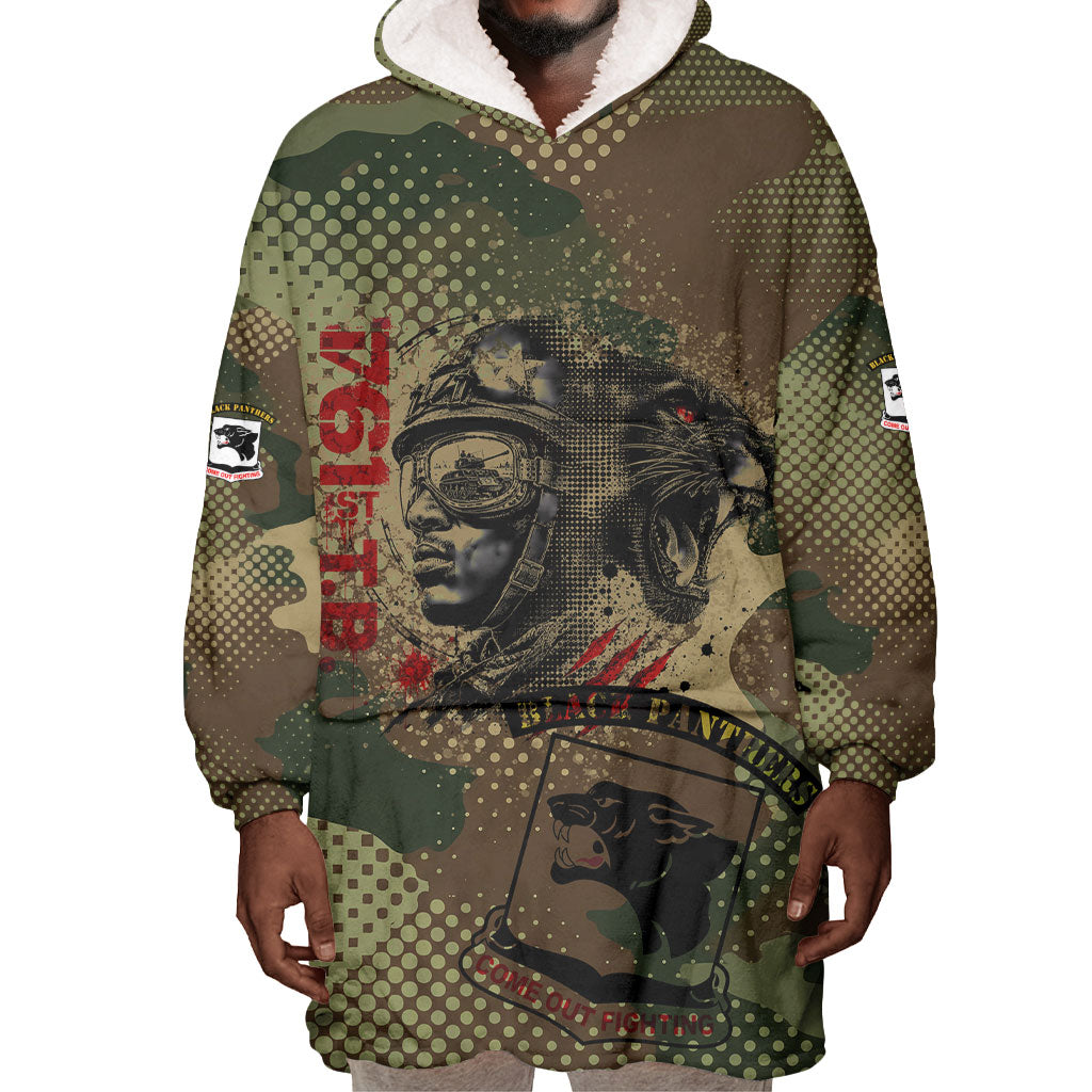 761st Tank Battalion Black Panthers Wearable Blanket Hoodie Come Out Fighting Military - Camouflage Halftone