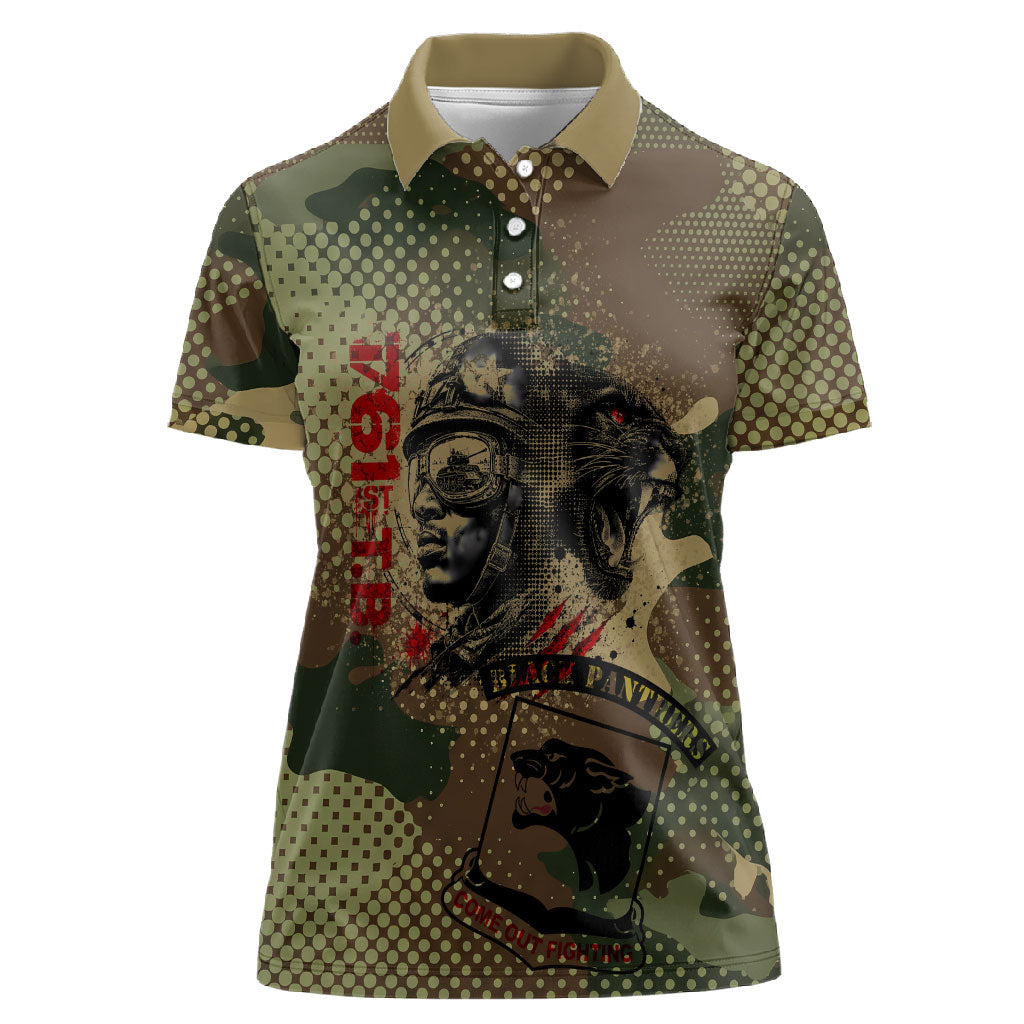 761st Tank Battalion Black Panthers Women Polo Shirt Come Out Fighting Military - Camouflage Halftone