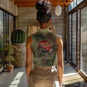 761st Tank Battalion Black Panthers Women Sleeveless Polo Shirt Come Out Fighting Military - Camouflage Halftone