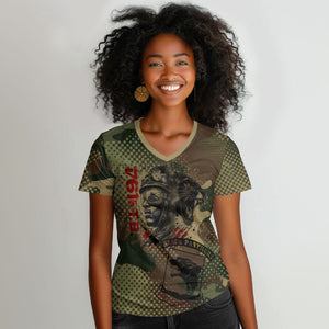 761st Tank Battalion Black Panthers Women V-Neck T-Shirt Come Out Fighting Military - Camouflage Halftone